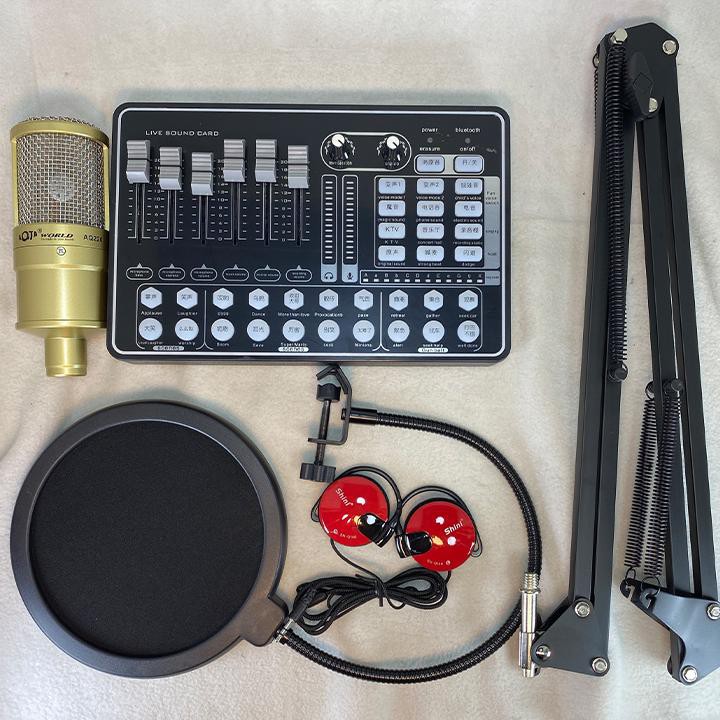 Combo sound card H9 micro thu âm AQTA AQ220 và phụ kiện 5 món
