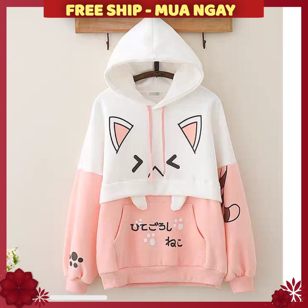ÁO HOODIE NỮ ❤️FREESHIP❤️ áo khoác hoodie ( NANH MÈO ) VẢI NỈ NHIỀU MÀU-  FREE SIZE DƯỚI 60KG | BigBuy360 - bigbuy360.vn