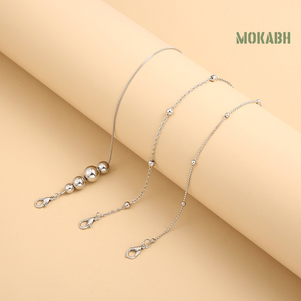 Set 3 Lắc Chân Dạng Chuỗi Hạt Tròn Thời Trang Có Thể Điều Chỉnh Cho Nữ