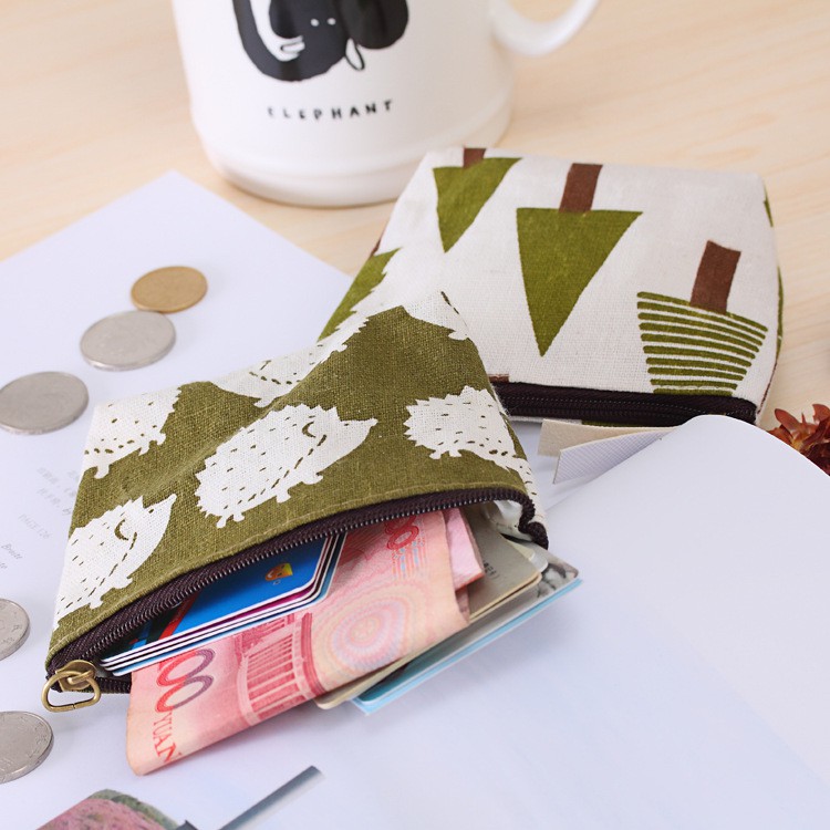 Ví đựng tiền xu mini bằng vải canvas họa tiết hoạt hình hoa lá dễ thương