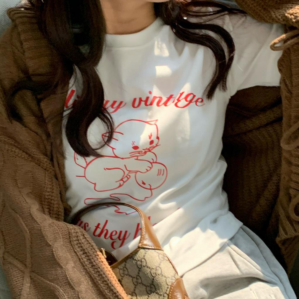 Áo Croptop Tay Ngắn Hoạ Tiết In Phong Cách Hàn Quốc