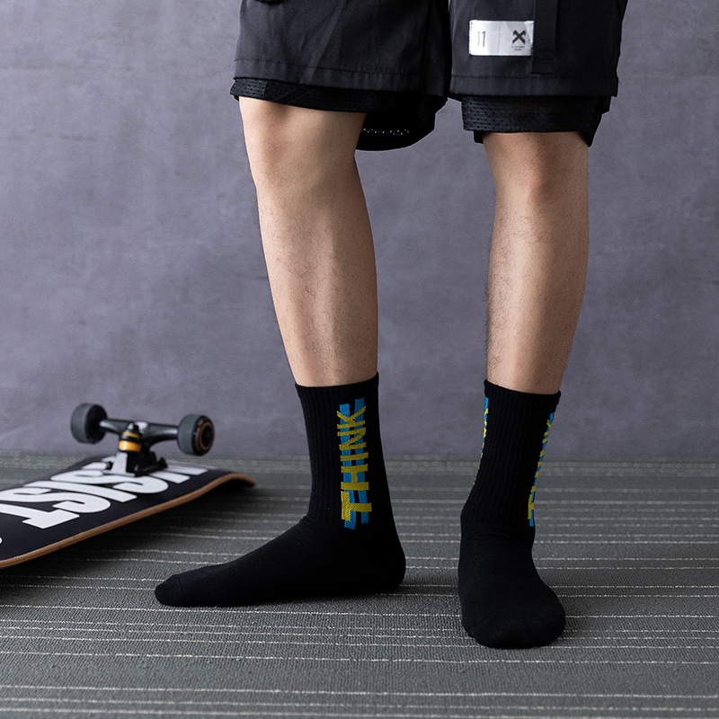Tất bắp chân bằng cotton màu trơn họa tiết chữ cái phong cách hiphop đường phố Harajuku Nhật Bản cho nam
