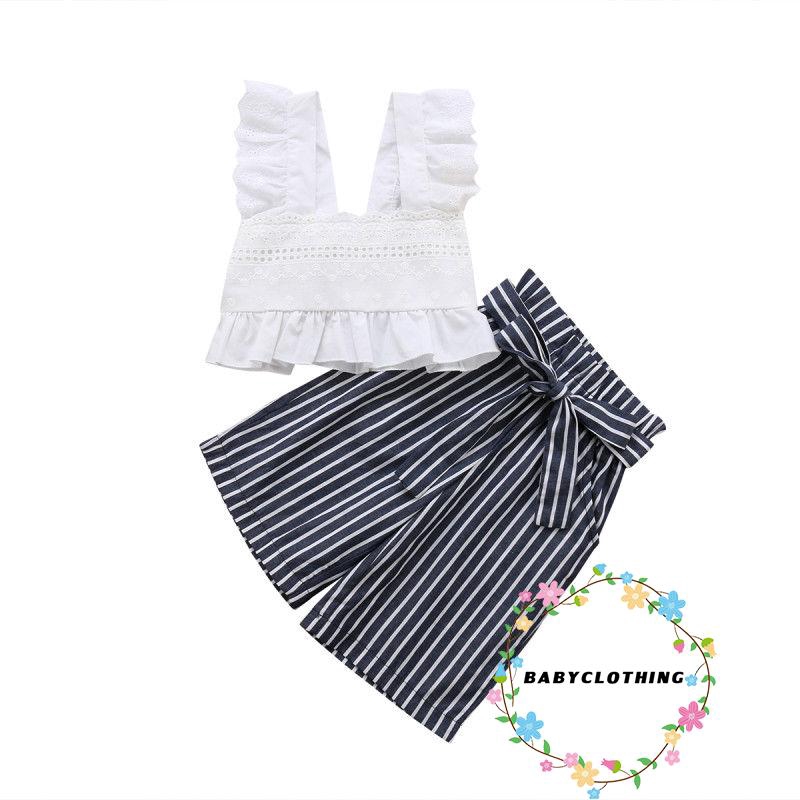 ღWSVღ2pcs Kids Baby Girls Outfits Casual T-shirt Tops Long Bowknot Pants Clothes Set