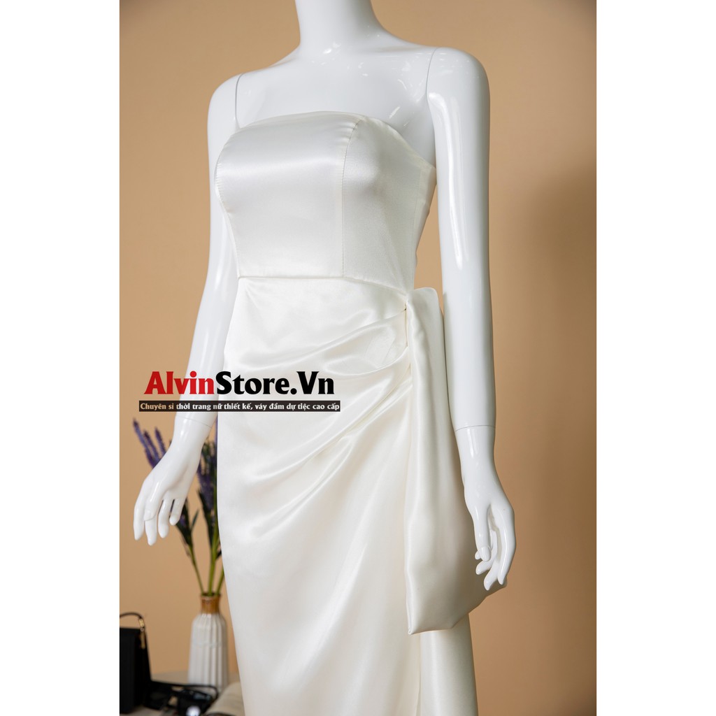 [Hình Thật - Shop Đầm Đẹp] Đầm Dự Tiệc Dáng Dài Kiểu Cúp Ngực Nơ Chéo Tà Alvin Store