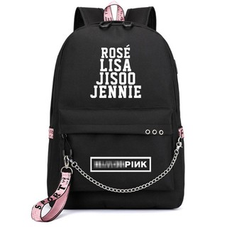 Balo BlackPink màu đen in chữ Rose Lisa Jisoo Jennie có cổng sạc usb