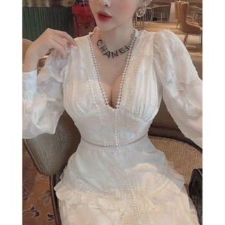 ĐẦM MAXI REN CỔ V