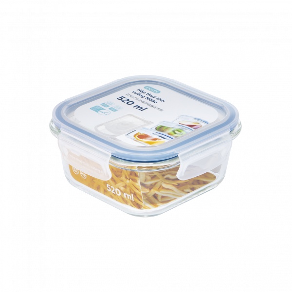 Hộp thủy tinh vuông 320ML, 520ml, 800ML chịu nhiệt, thiết kế nút thoát hơi nước hiện đại
