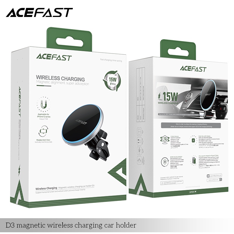 Giá đỡ sạc nhanh không dây từ tính trên ô tô 15W ACEFAST - D3