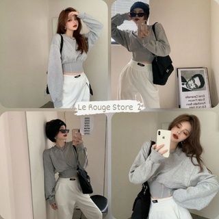 (ORDER) Áo nỉ mỏng da cá xám croptop tay rộng dáng croptop bo chun eo phong cách hot girl có size (ảnh thật)
