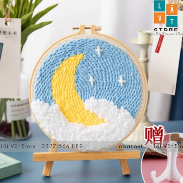 Bộ Thêu Len Xù Trang Trí Decor Mặt Trăng Huyền Ảo - Punch Needle - Có Video hướng dẫn cơ bản