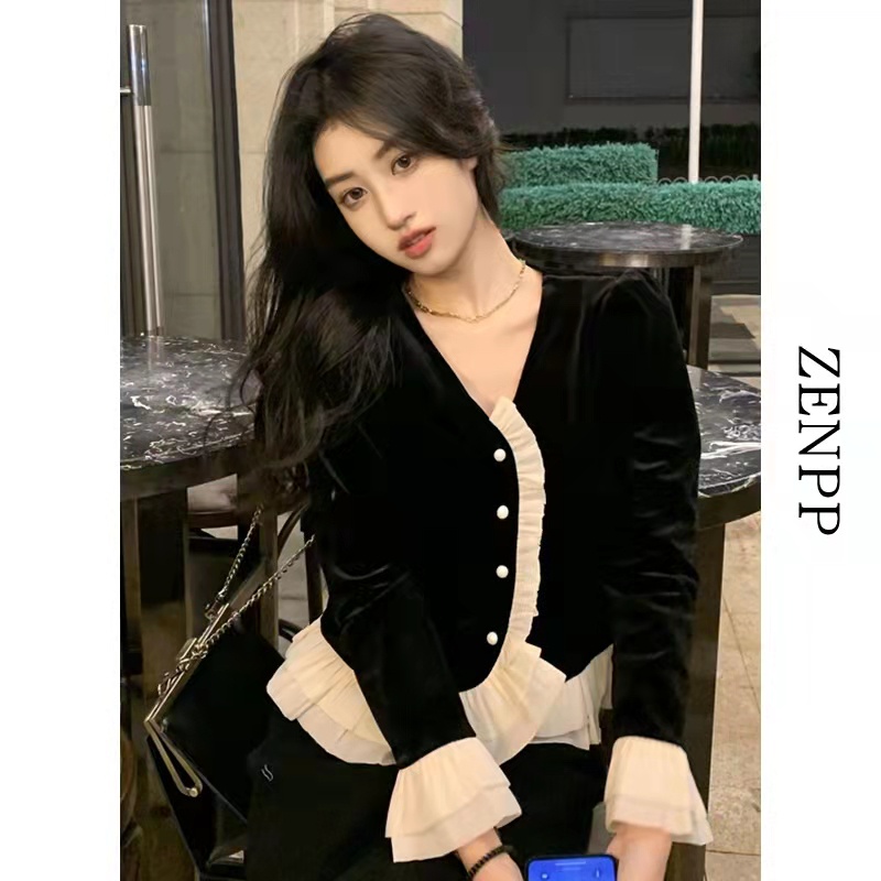 Set áo cardigan chất liệu nhung + váy lưng cao thời trang thu đông cho nữ (có bán lẻ)