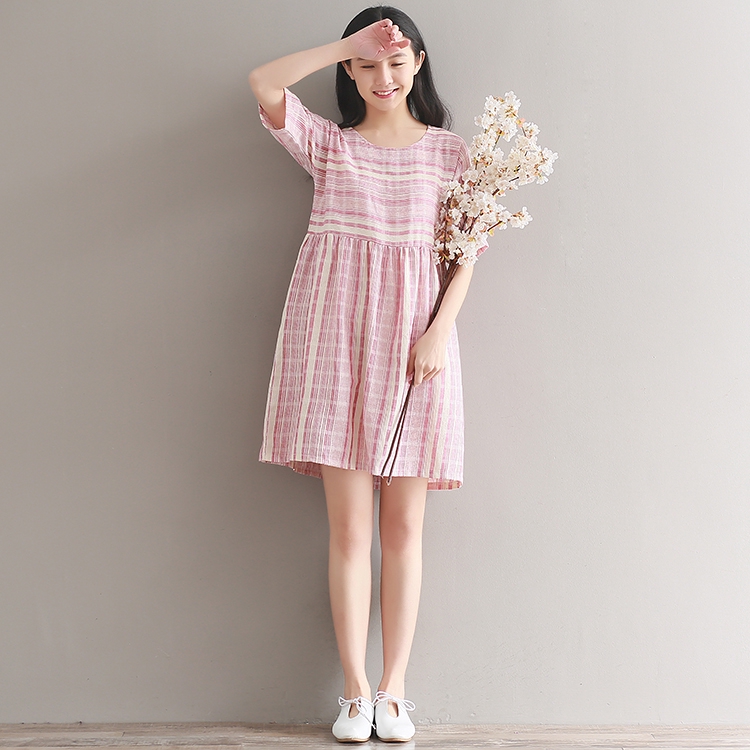 Đầm Cotton Lanh Ngắn Tay Dáng Rộng Xinh Xắn Cho Nữ 8824 | BigBuy360 - bigbuy360.vn