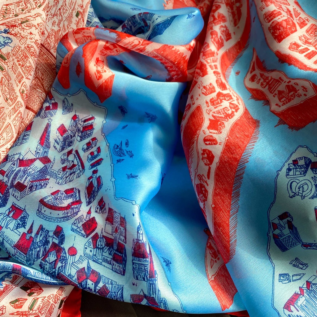 Khăn Choàng Lụa Dáng Dài Chống Nắng In Họa Tiết Thành Phố Thời Trang Cho Nữ