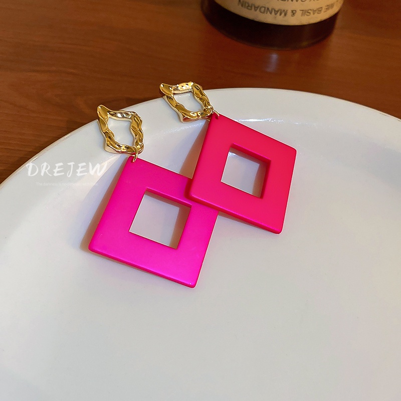 DREJEW Khuyên tai hình học màu bạc / hồng / đỏ phong cách thời trang cá tính