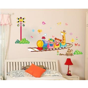 Stickers dán tường hình tàu xe lửa dễ thương cho bé hoa lụa gương tròn hồ cá mini trang trí chụp ảnh chỉ lụa màn chắn