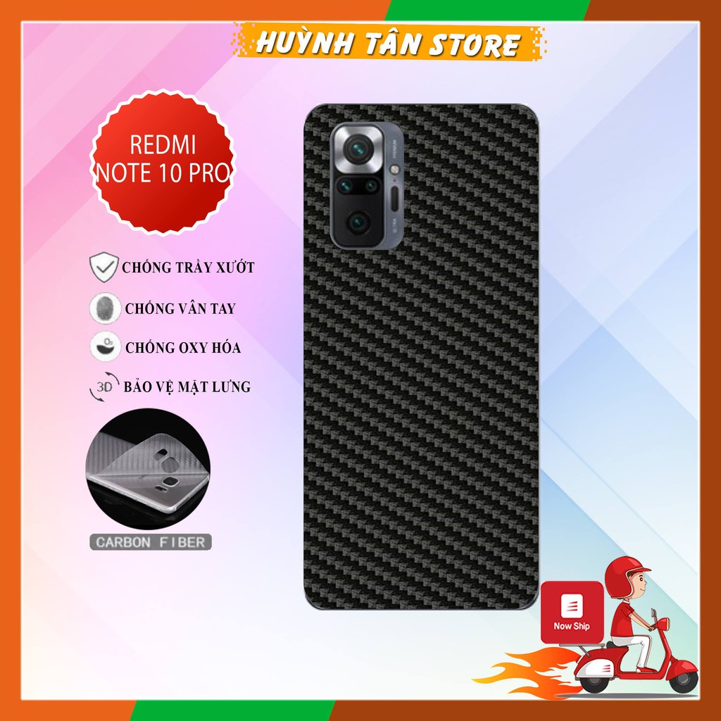 Miếng dán decal carbon mặt sau  Xiaomi Redmi Note 10 Pro chống trầy mặt lưng, chống bám vân tay