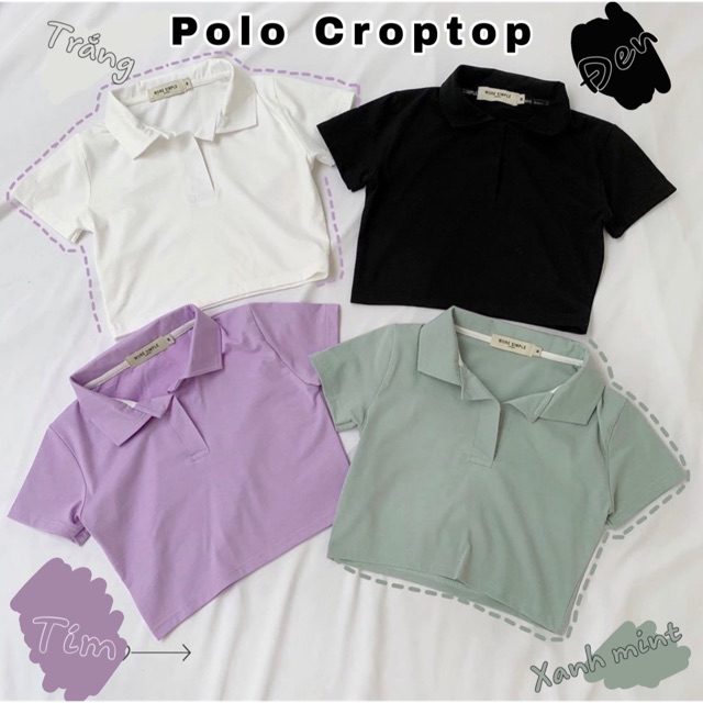 [Áo Nữ] Áo croptop polo cổ bẻ trơn 4 màu hot trend | BigBuy360 - bigbuy360.vn