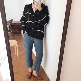 Cardigan Len Kẻ Korea