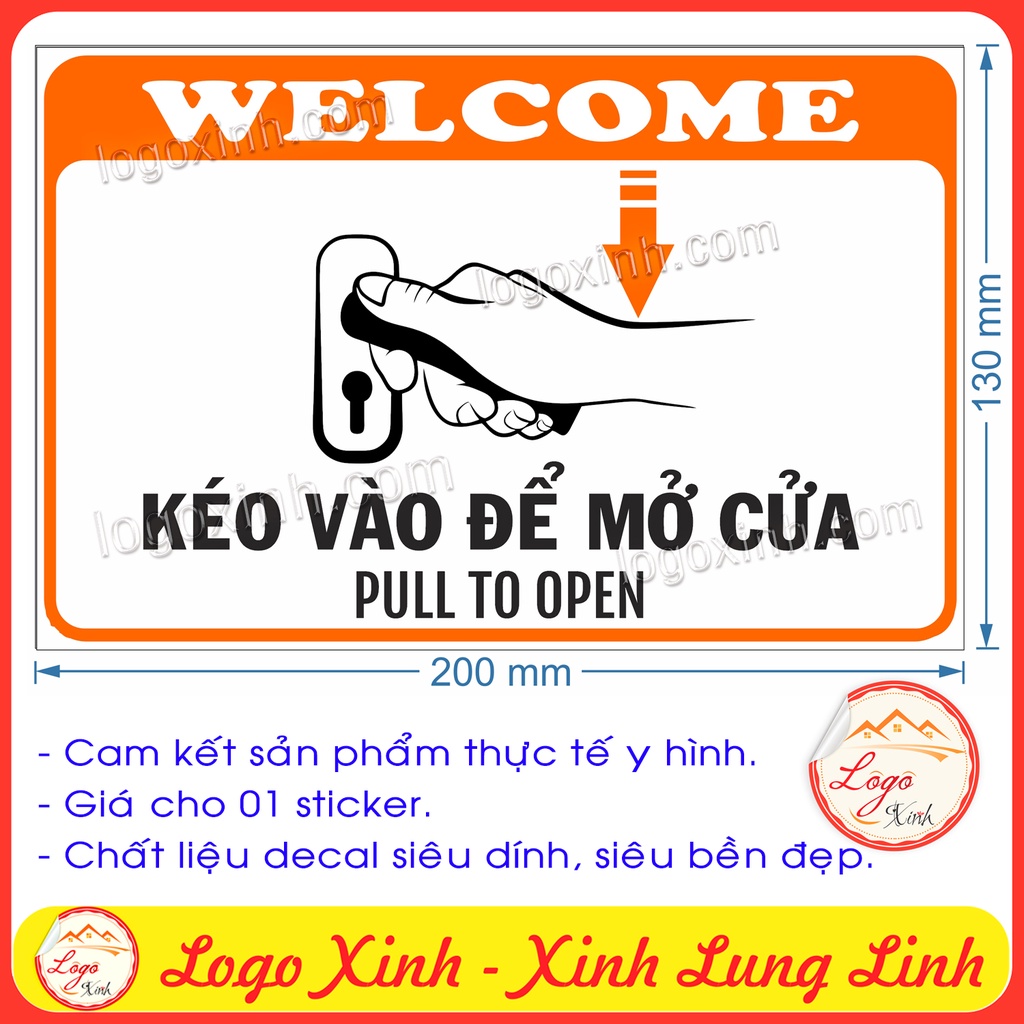 Logo Tem Sticker Hướng Dẫn Đẩy Vào/ Đẩy ra/ Kéo Vào/ Kéo Ra Dùng Cho Cửa Ra Vào, Chống Nước Tuyệt Đối