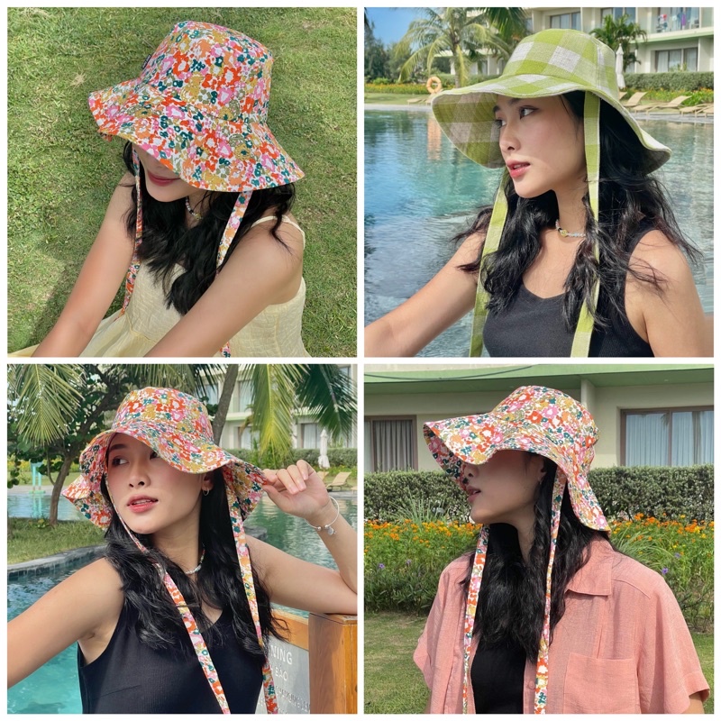 Nón tai bèo rộng vành che nắng có dây cột, phụ kiện tô điểm thêm outfit NEE NEE STRAP BUCKET HA