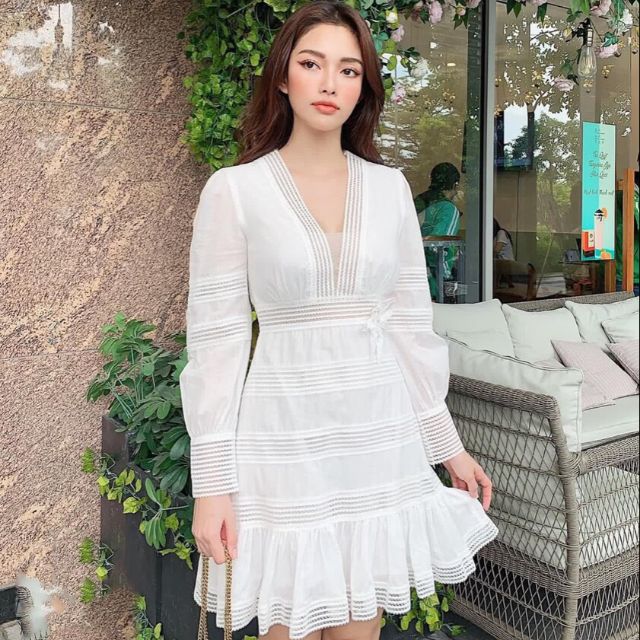 ĐẦM TRẮNG PHỐI REN ĐUÔI CÁ