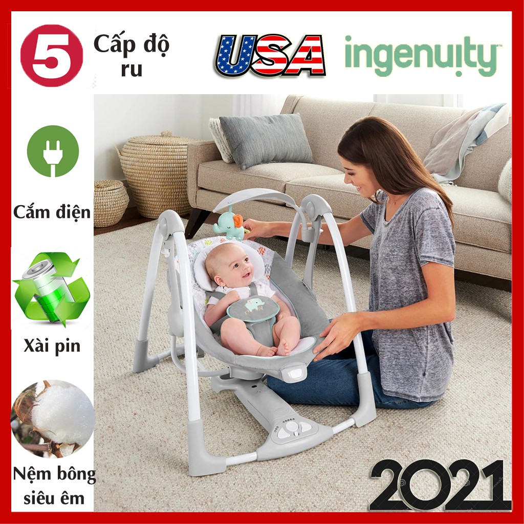 Nôi điện cho bé kết hợp pin Ingenuity ConvertMe Swing-2-Seat (Mỹ)12 giai điệu 4 âm thanh