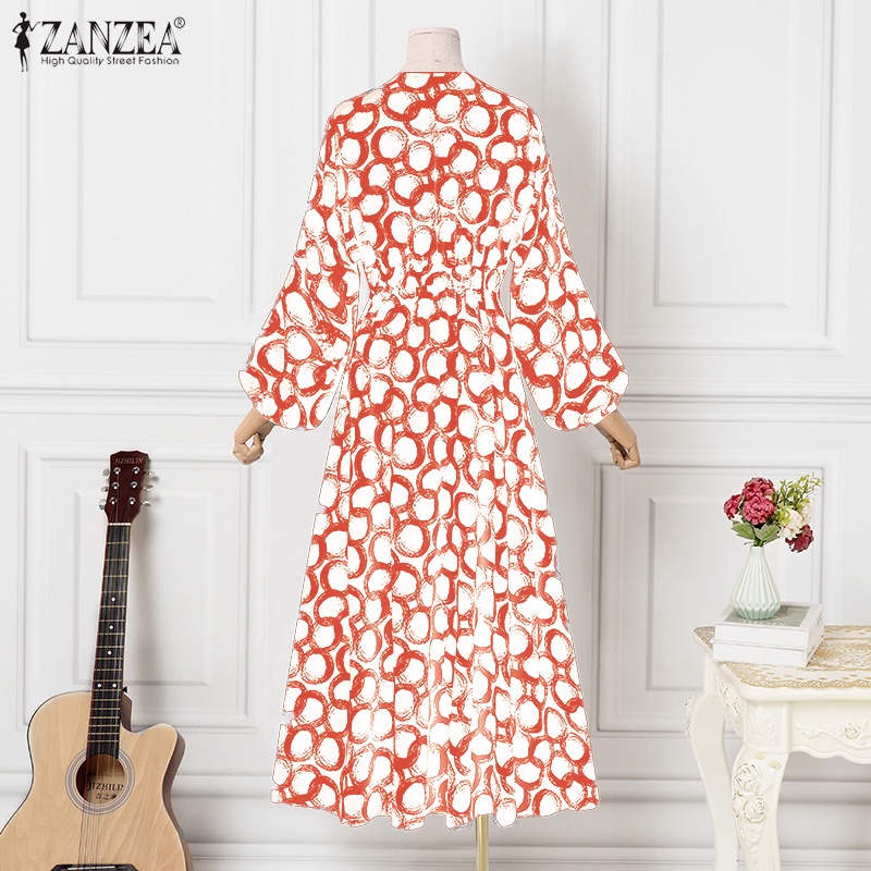 Đầm Zanzea tay dài cổ chữ V phong cách Châu Âu thanh lịch cho nữ