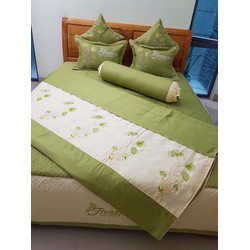 Combo 7 Món Chăn Ga Gối Satin Dày Dặn Hàng Đẹp Màu XANH CỐM