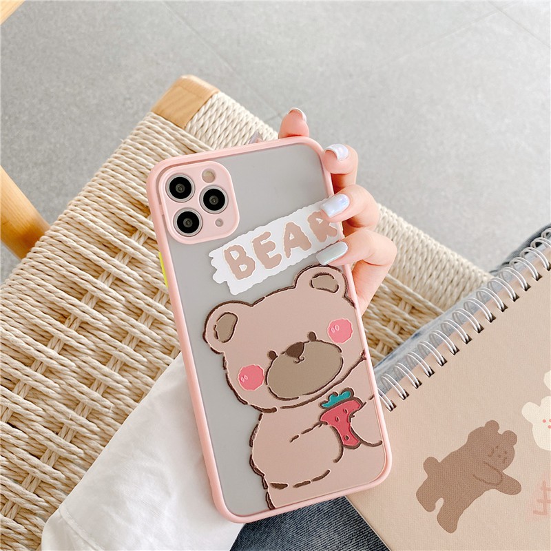 Ốp lưng Oppo Reno 5/a5s/A7/ A5 2020/ A9 2020/ A91/A3S/A92/ A31/ A53/A52 mẫu GẤU HỒNG BEAR NHÁM có viền bảo vệ camera xịn