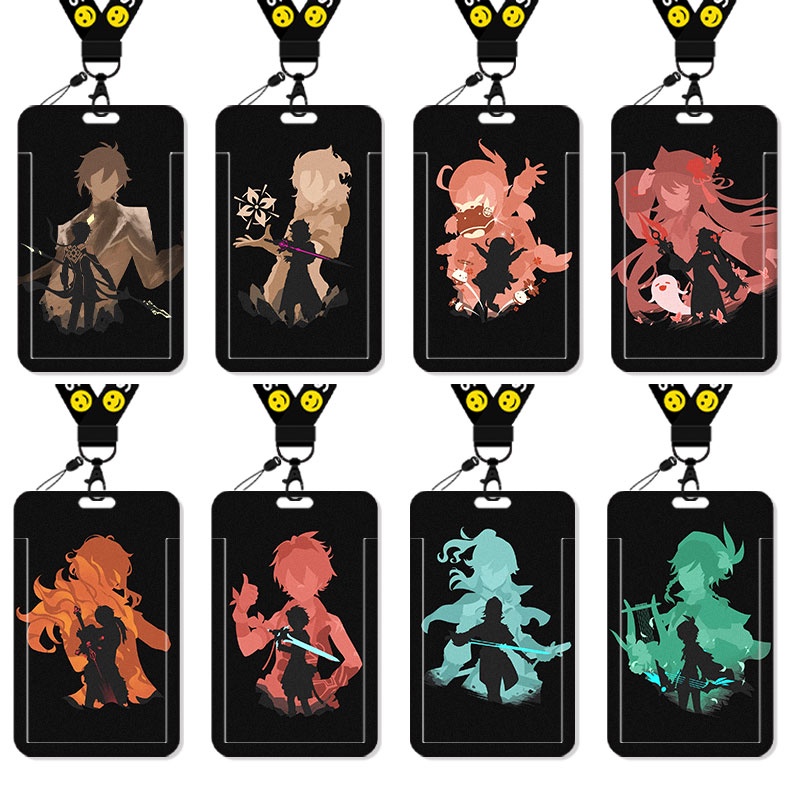 Zhongli Hutao Genshin Impact Yuanshen Card Holder Game Meal Card Student Ganyu Bus Card Barbatos Venti 2D Klee Diluc Lanyard Passport Holder ABS Sugar Albedo Four Star Yanfei Bennett Five Star Fire Wind Wind Rock Ice Pendant Keychain Cool Silhouette
