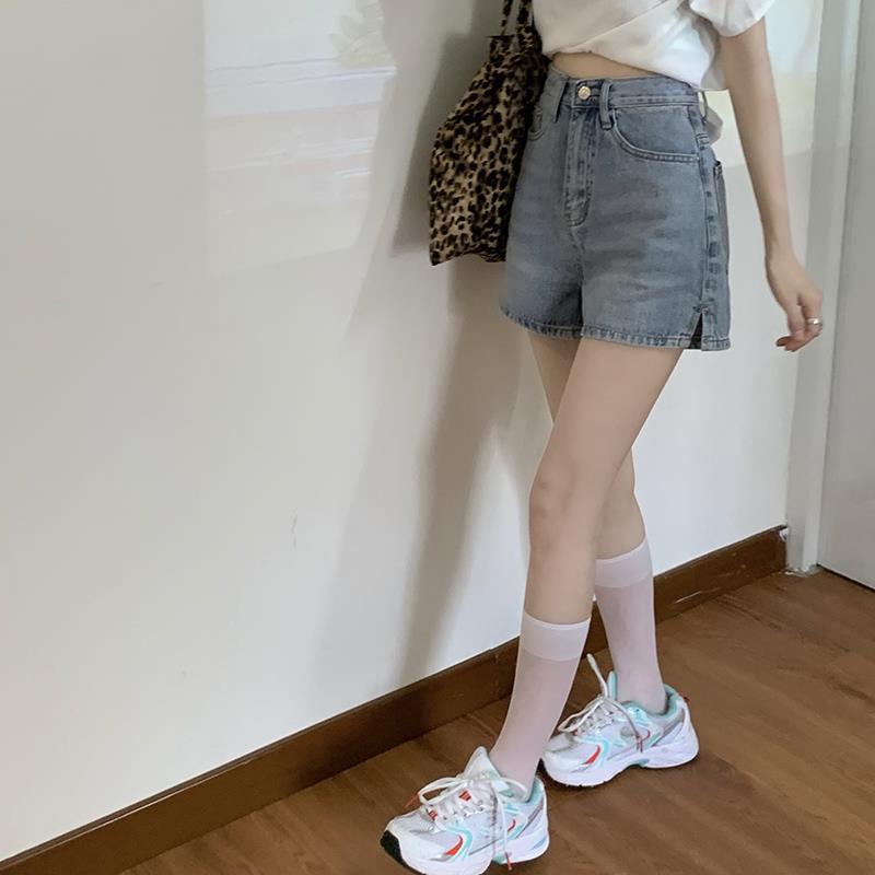 [Hàng Có Sẵn] Quần Short Denim Lưng Cao Ống Rộng Xẻ Tà Phong Cách Hàn Quốc Dễ Phối Đồ Cho Nữ