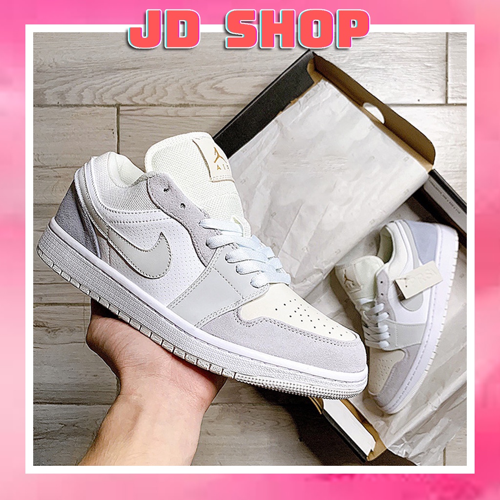 [Ảnh + Video Thật] Giày Jordan 1 Low Paris Trắng Xám, JD1 Low Paris Cổ Thấp Gót Xanh Thời Trang