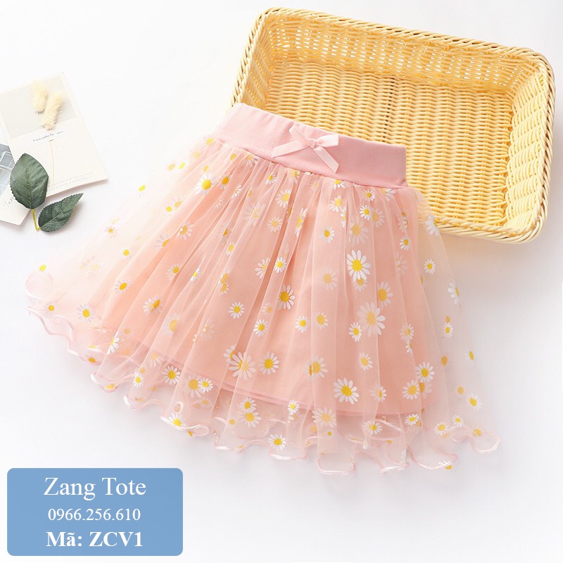 Chân váy phối lưới hoa cúc cực xinh cho bé gái chất voan lưới tutu Hàn cao cấp ZCV1 - Zang Tote