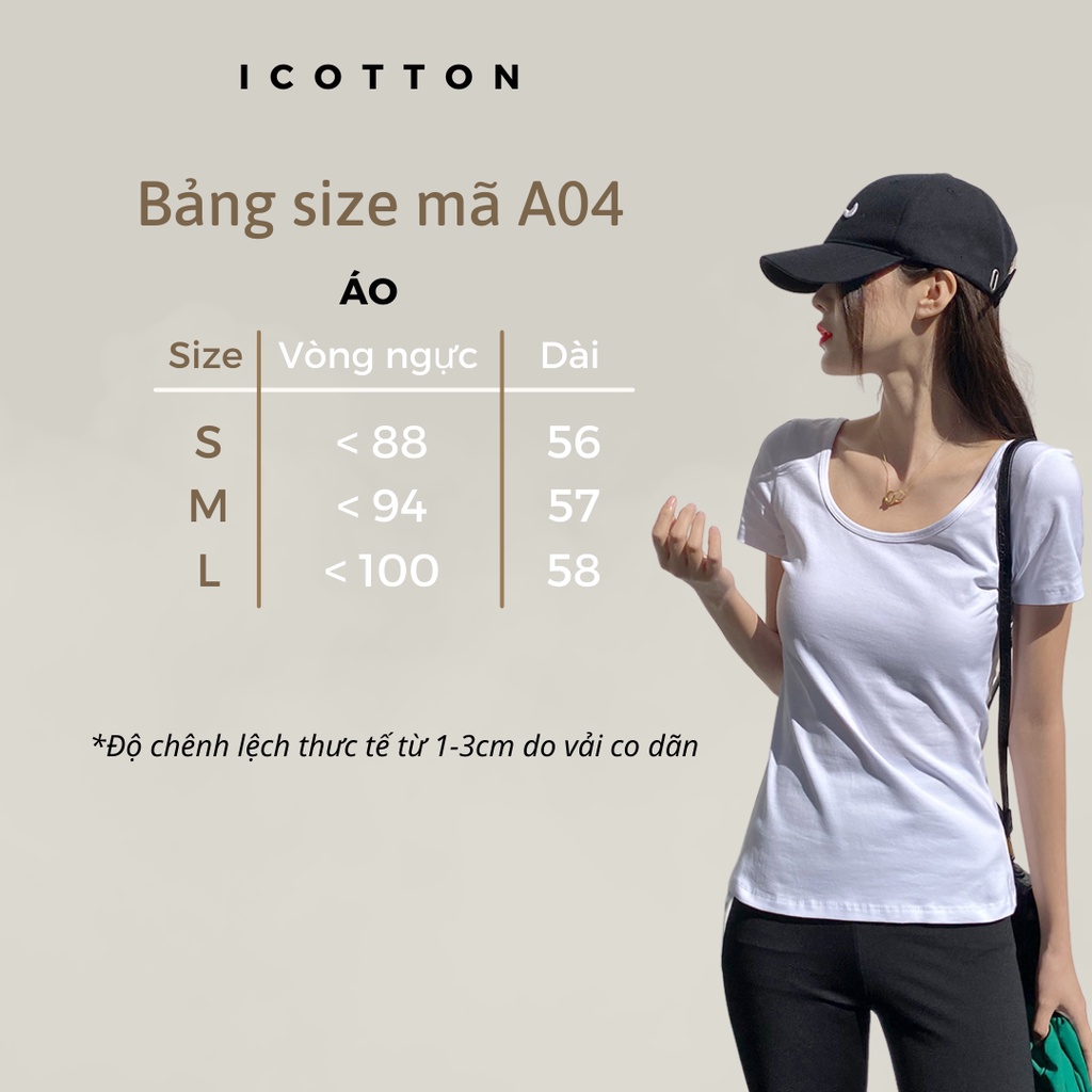 Áo thun nữ cổ vuông cộc tay iCotton form dáng ôm vừa tôn dáng basic chất đẹp cao cấp 100% cotton có biggsize