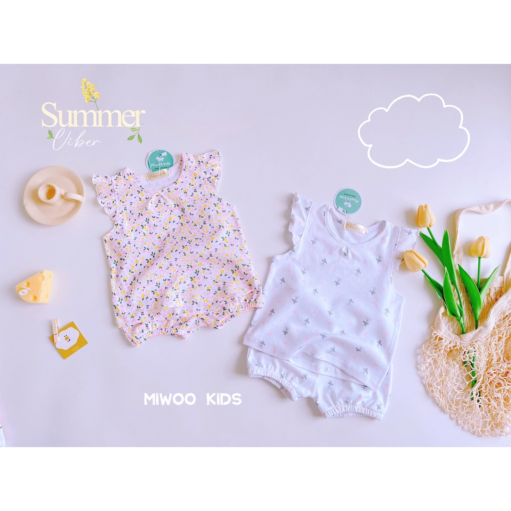 Bộ thun đùi cotton cánh tiên hãng Miwoo kids họa tiết siêu yêu cho bé gái bảng màu 5