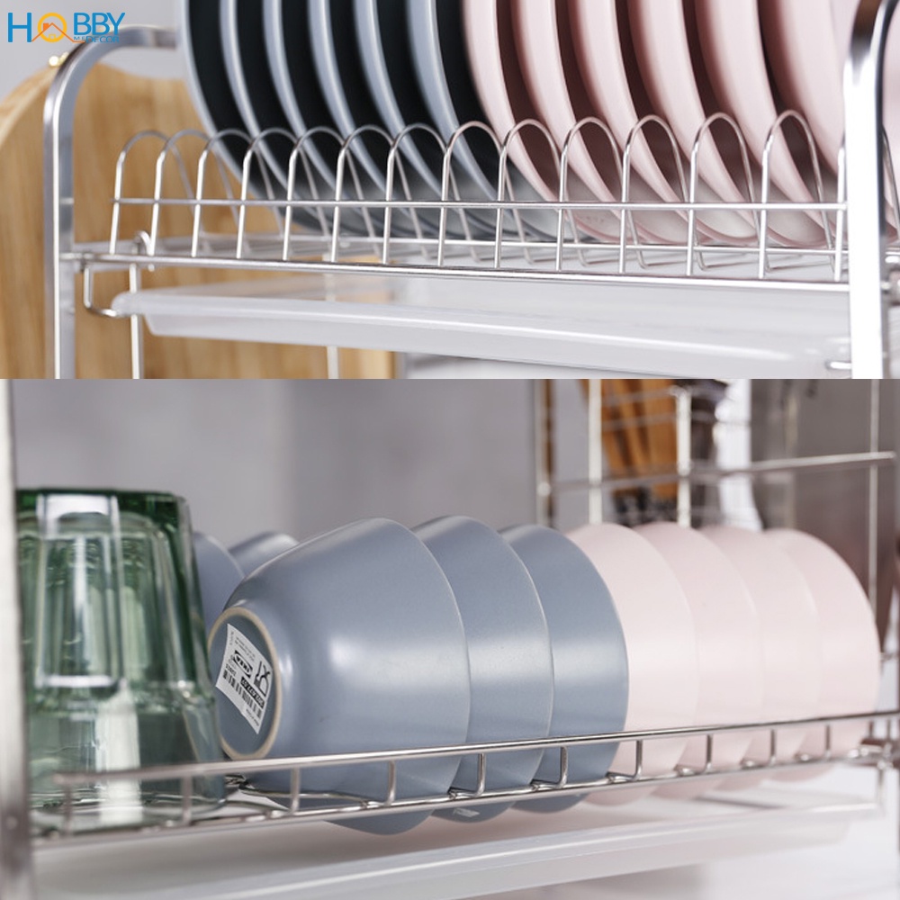 Kệ đựng chén bát 2 tầng Inox 304 cao cấp HOBBY Home Decor KC2F - tất cả trong 1 kệ chén - mẫu 2 tầng