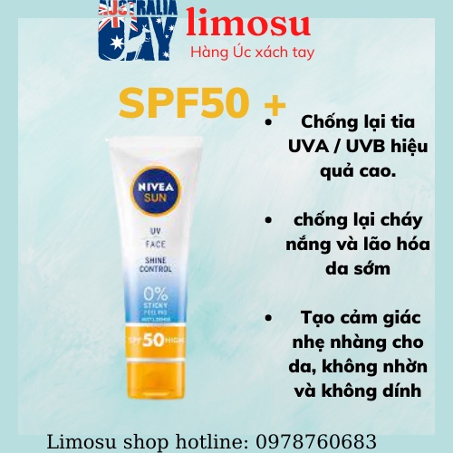 Kem chống nắng Nivea Shine Control SPF 50 UV Face