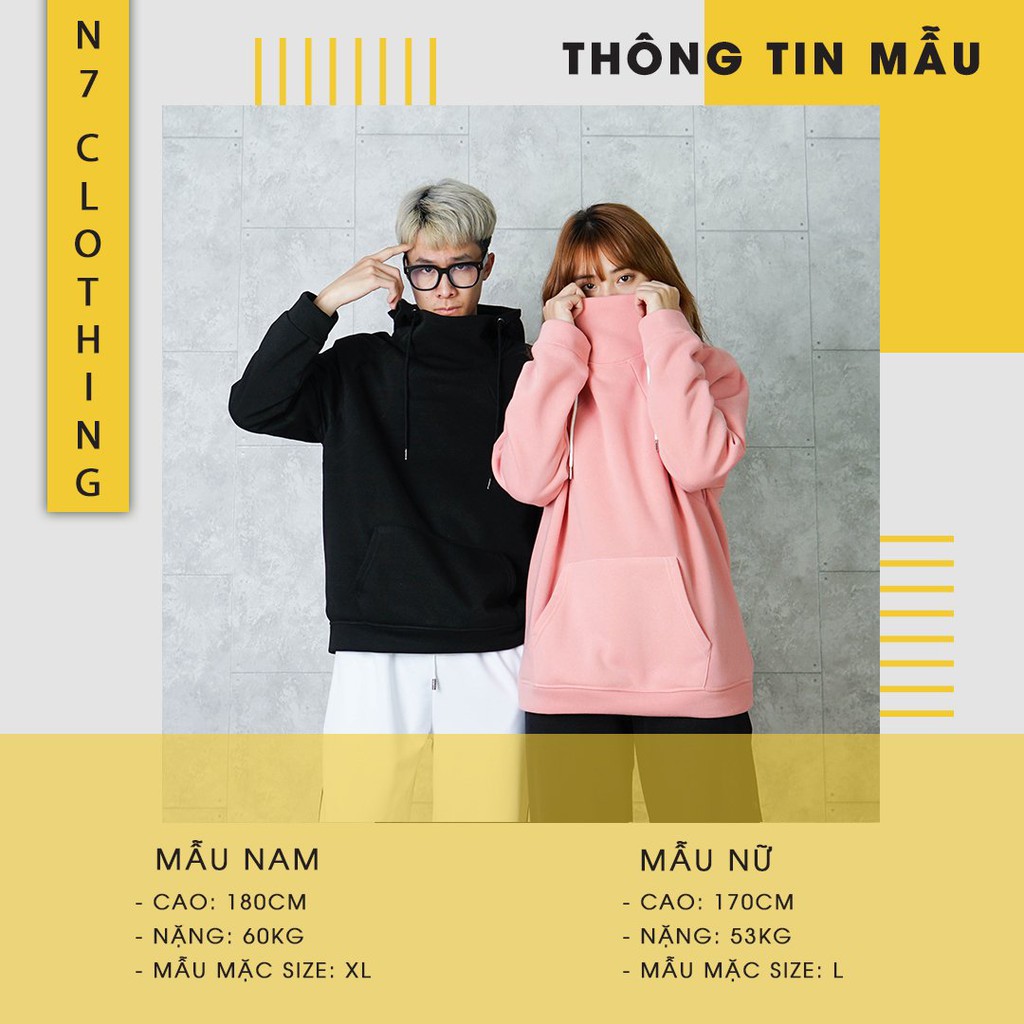 Áo mũ HOODIE CAO CỔ Unisex N7 form rộng nhiều màu nỉ bông trơn cặp đôi nam nữ Oversize Ulzzang thu đông phong cách | BigBuy360 - bigbuy360.vn