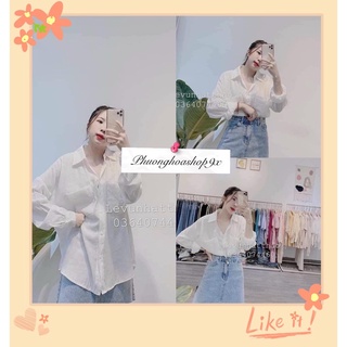 Áo sơ mi trắng màu trơn đứng form túi ngực dáng thụng oversize