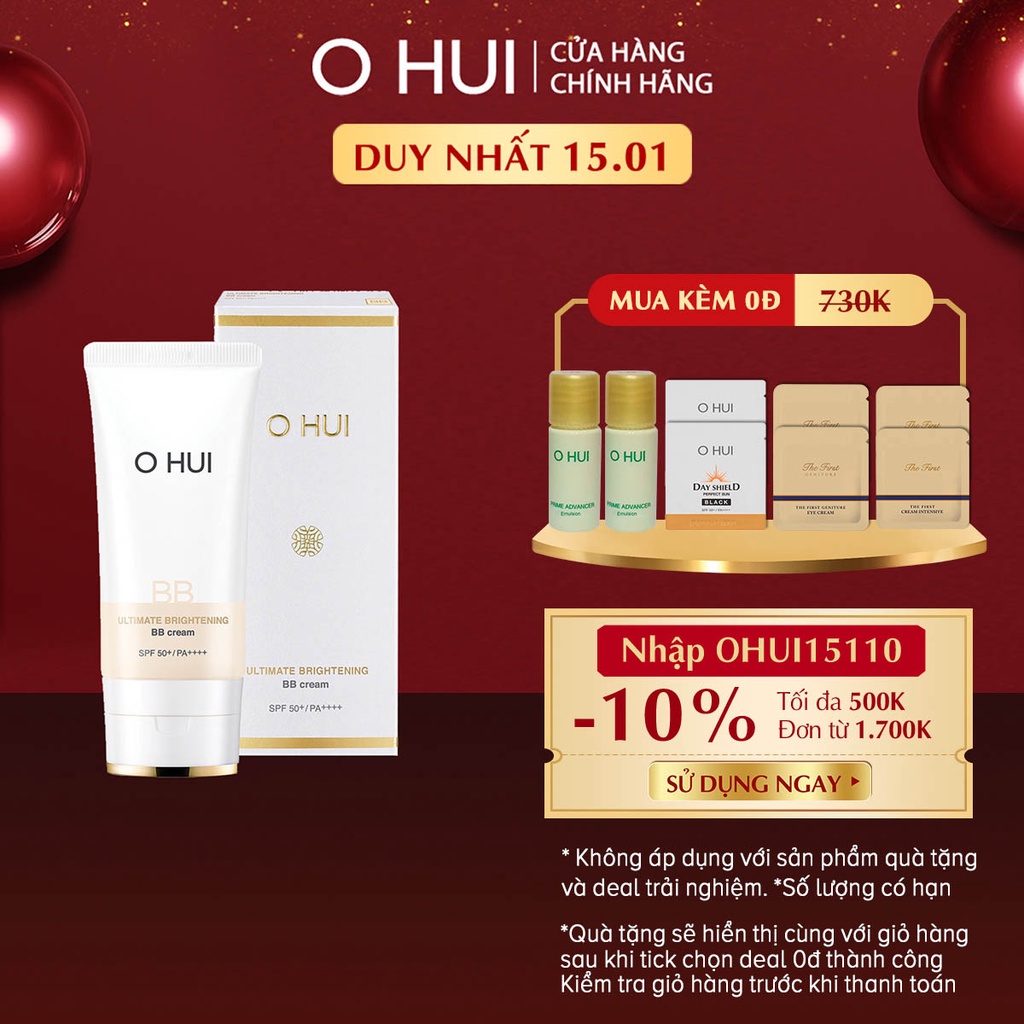 Kem nền BB Cream che khuyết điểm hoàn hảo OHUI Ultimate Britening SPF50+/PA++++ 45ml