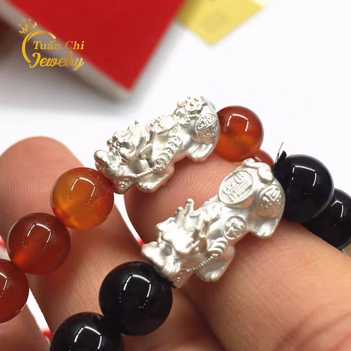 Lắc Tay Bạc BIG SALE Vòng Tay Đá Phong Thủy Đủ Màu Theo Mệnh Kết Hợp Tỳ Hưu Tài Lộc, May Mắn