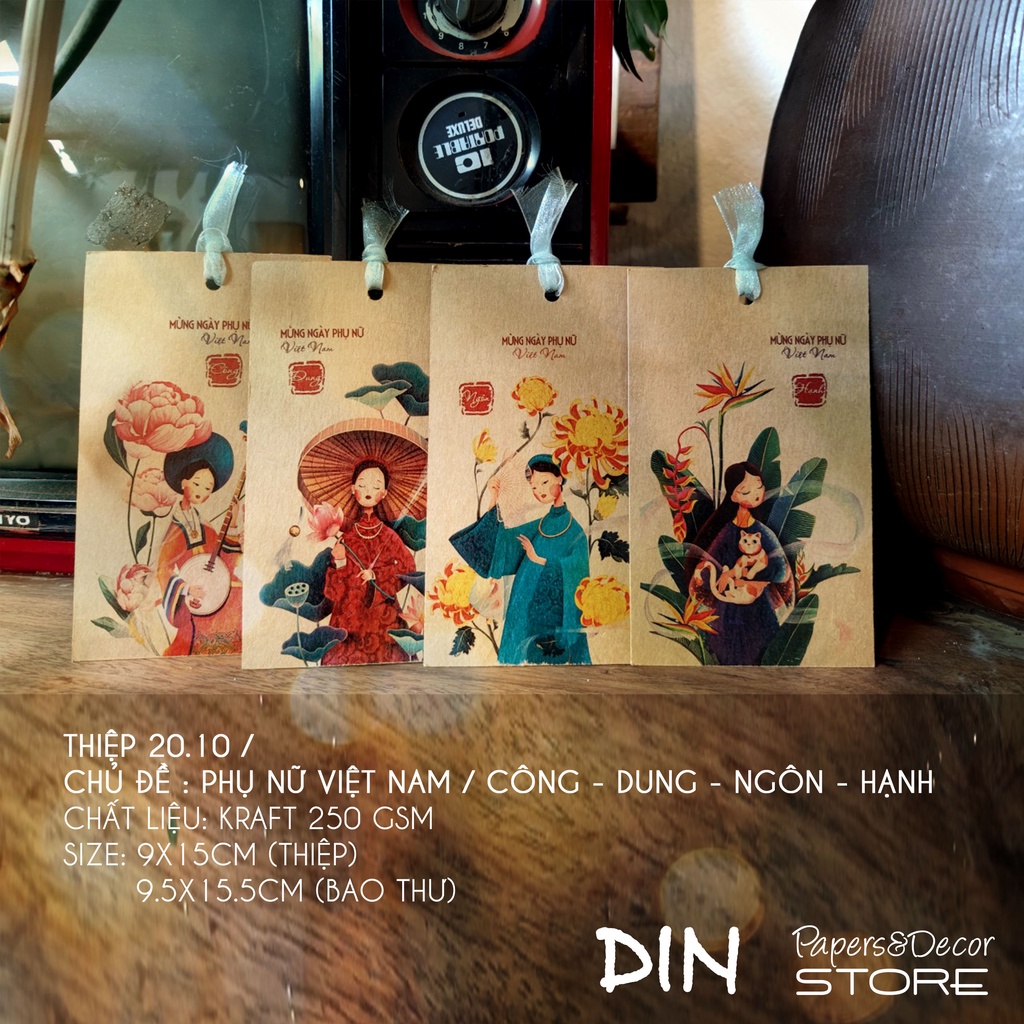 Thiệp mừng 20-10 tôn vinh phụ nữ Việt - Vietnamese Women's Day Greeting Card - Vintage style - DIN Store