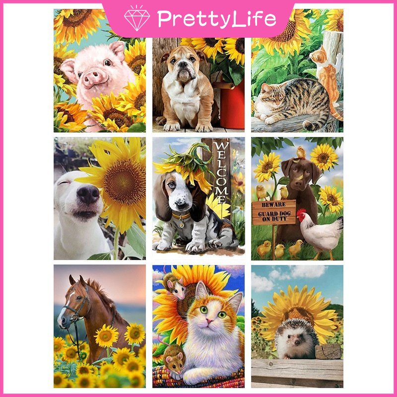 Bộ Tranh Đính Đá 5D Tự Làm 30x40cm Hình Hoa Hướng Dương Trang Trí Nhà Cửa