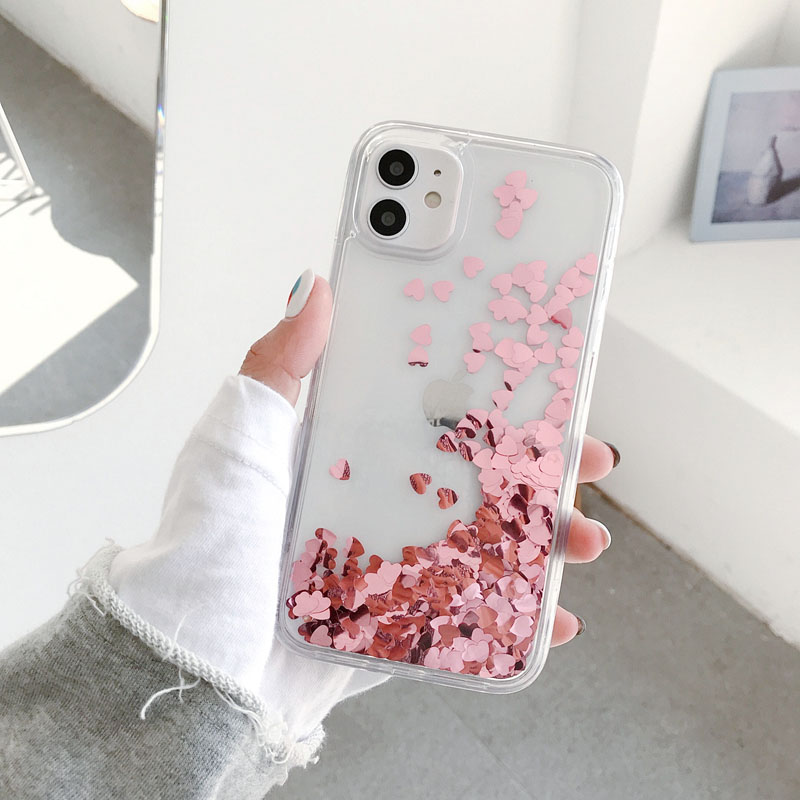 Ốp điện thoại kim tuyến nước hình trái tim thích hợp cho iPhone 12 pro 11 pro max xs max xr x 8 7 6 plus