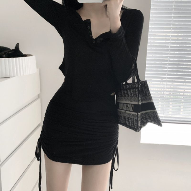 2FASHIONISTA Chân váy dây rút lụa mềm mại kèm quần lót trong - hình thật - Freesize dưới 52kg