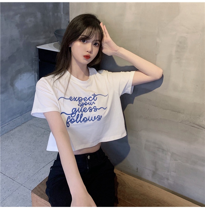 Áo thun croptop tay ngắn thêu chữ thời trang cá tính cho nữ