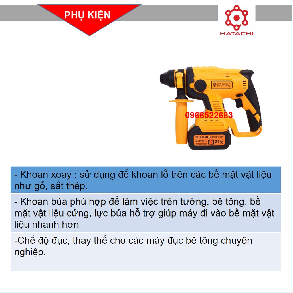 Máy khoan | Máy khoan pin chuyên dụng Hukan ZX3 - PRO | Hàng chính hãng | Công nghệ Mỹ