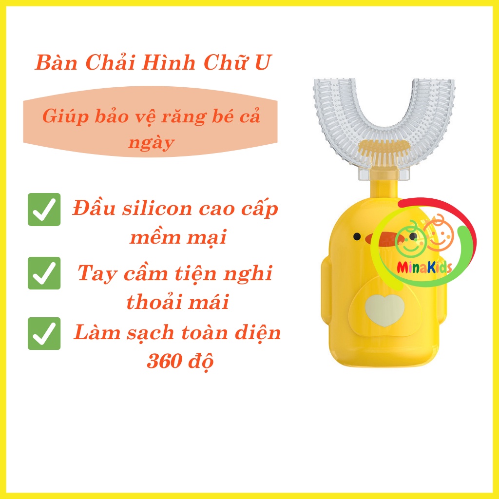 Bàn Chải Đánh Răng Chữ U Bằng Silicon Mềm Mại Cho Bé Từ 2 Đến 12 Tuổi Hình Vịt Dễ Thương BC03