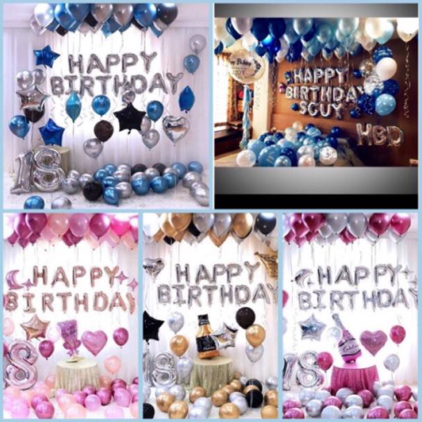 Set bóng trang trí sinh nhật chai Ly(30 bóng nhũ thường ) nhiều tông màu