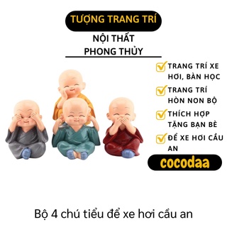 Tượng Chú Tiểu - Combo 4 Tượng Hòa Thượng Trang Trí Xe Hơi, Bàn Làm Việc, Tứ Không 3437 [FREESHIP]